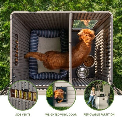 Solidna buda dla dużego psa w kolorze szarym