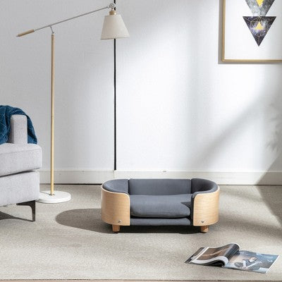 Podwyższana kanapa dla psa na drewnianych nóżkach